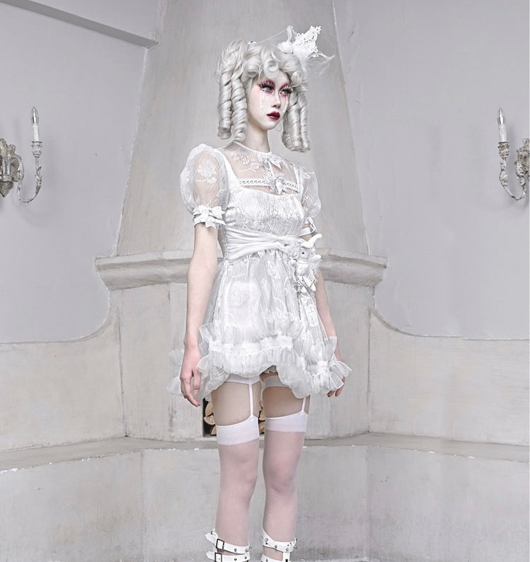 Get trendy with [Blood Supply] Sleepy Alice Doll Core Mini Dress - Clothing available at Peiliee Shop. Grab yours for $52 today!