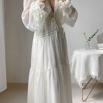 Get trendy with Ocean Heart Lace Maxi Dress - Dresses available at Peiliee Shop. Grab yours for $38 today!