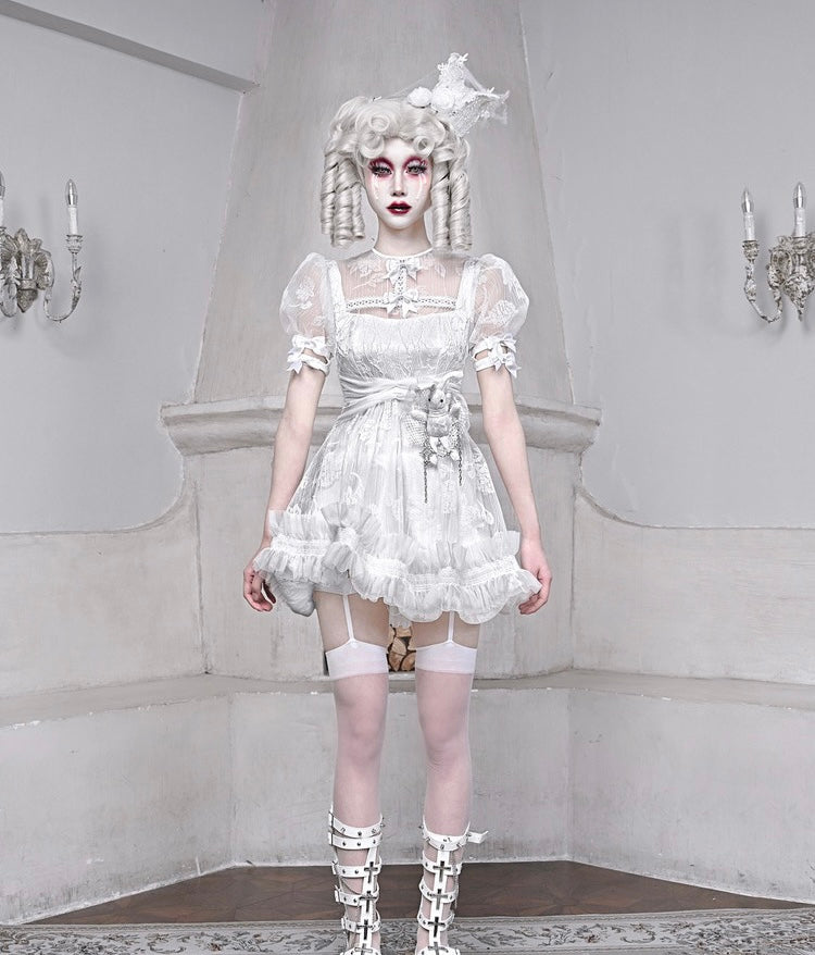 Get trendy with [Blood Supply] Sleepy Alice Doll Core Mini Dress - Clothing available at Peiliee Shop. Grab yours for $52 today!