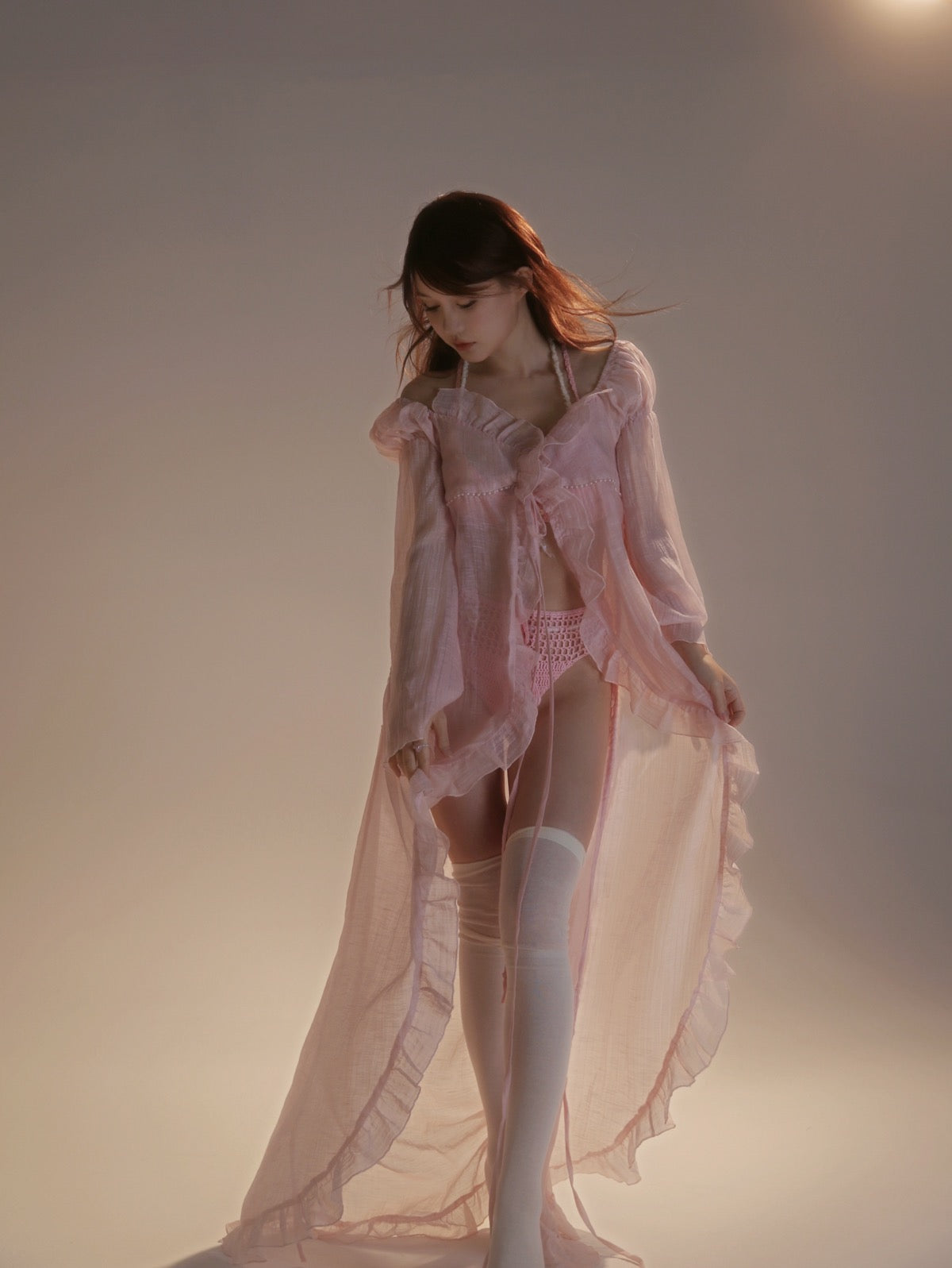Get trendy with [Rose Island] Sunset Rose Robe Light Bikini Outer Beach wear -  available at Peiliee Shop. Grab yours for $65 today!