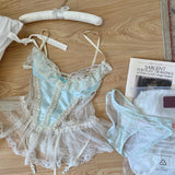 Get trendy with Mid summer nights dream lingerie  lace satin corset bustier with garter straps -  available at Peiliee Shop. Grab yours for $29 today!