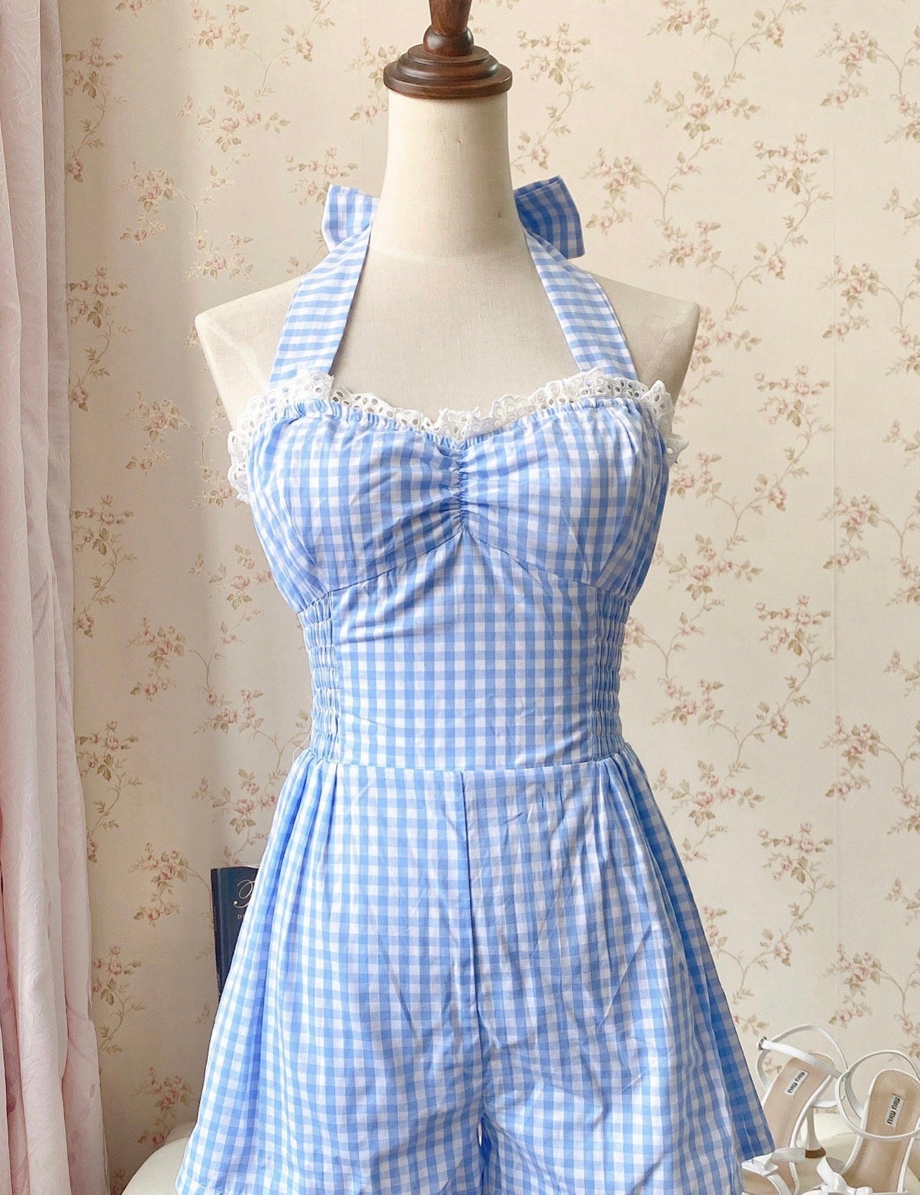 Get trendy with [Customized All Sizes] Sweet Sailor Gingham Babydoll Jumpsuit / dress -  available at Peiliee Shop. Grab yours for $59.90 today!