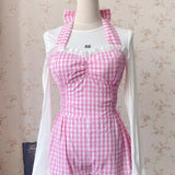 Get trendy with [Customized All Sizes] Sweet Sailor Gingham Babydoll Jumpsuit / dress -  available at Peiliee Shop. Grab yours for $59.90 today!