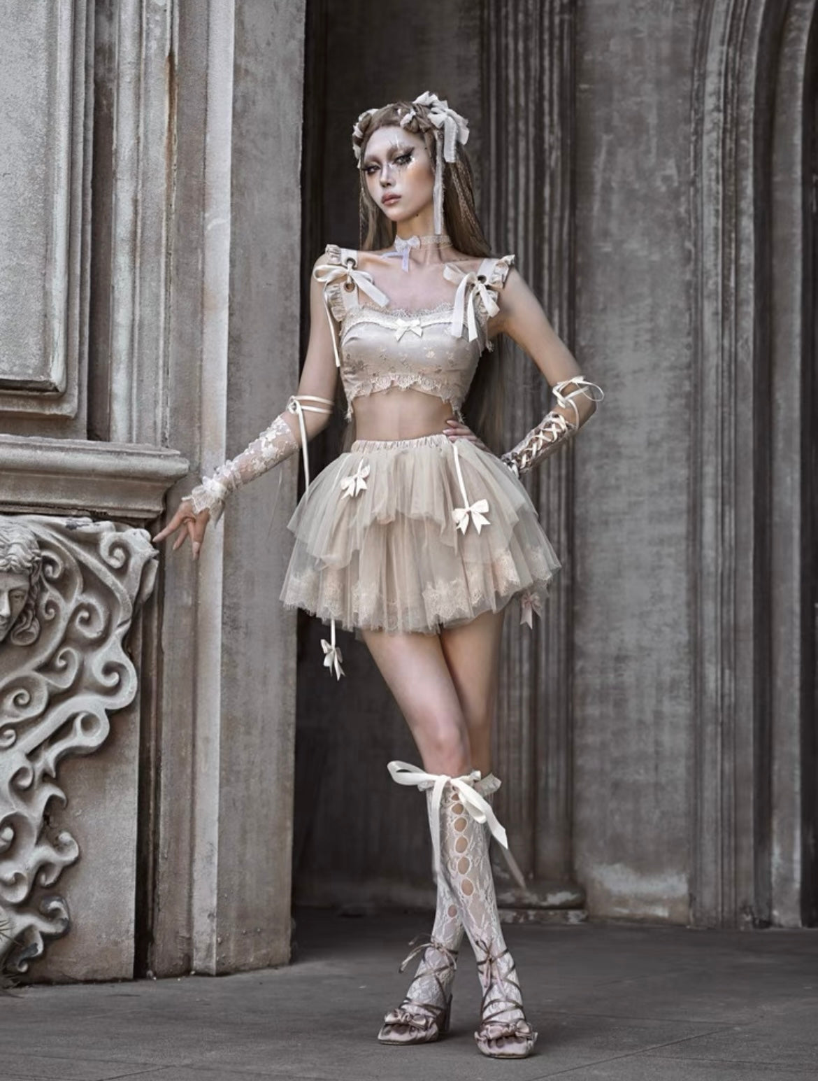 Get trendy with [Blood Supply]Elegant Lace Ballerina Camisole with Regal Bow Detailing - Clothing available at Peiliee Shop. Grab yours for $41 today!