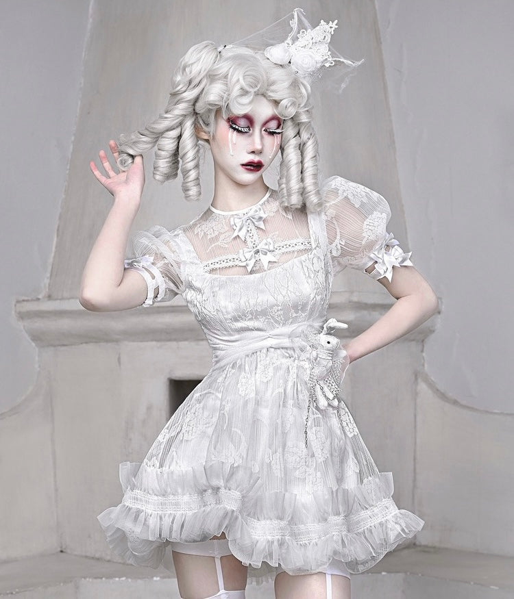Get trendy with [Blood Supply] Sleepy Alice Doll Core Mini Dress - Clothing available at Peiliee Shop. Grab yours for $52 today!