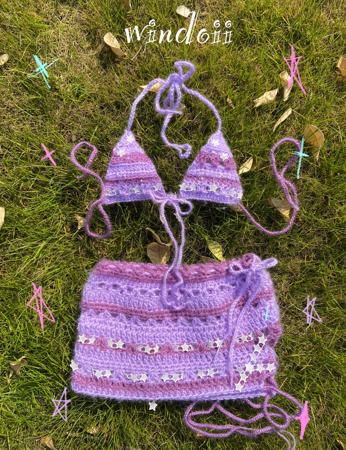 Get trendy with [Customized Handmade] Galaxy Mermaid Pastel knitting set by windoii bikini top and skirt -  available at Peiliee Shop. Grab yours for $39.90 today!