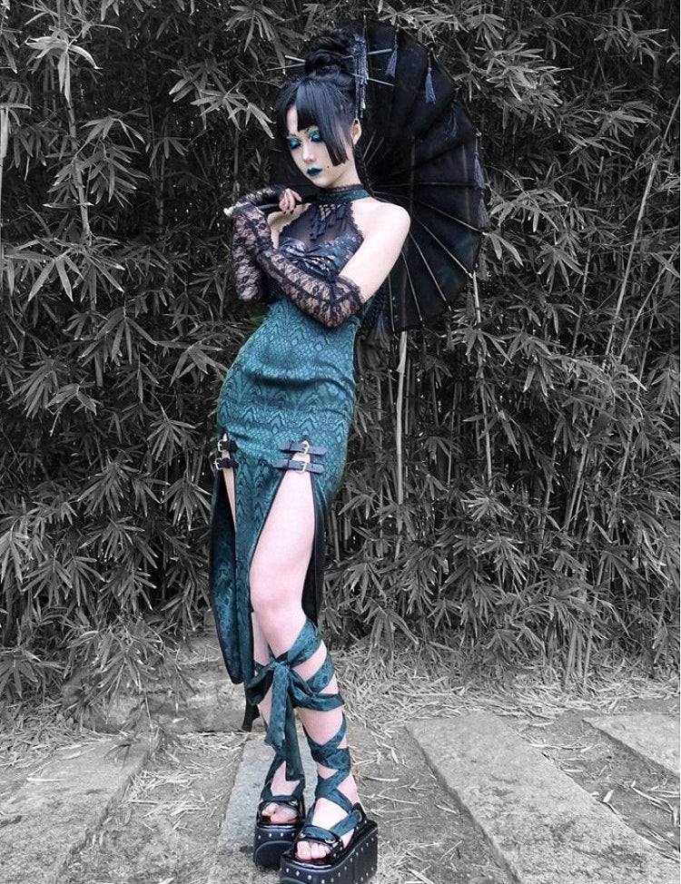 Get trendy with Evil Snake Qipao Style Slit Dress - Dresses available at Peiliee Shop. Grab yours for $59.90 today!