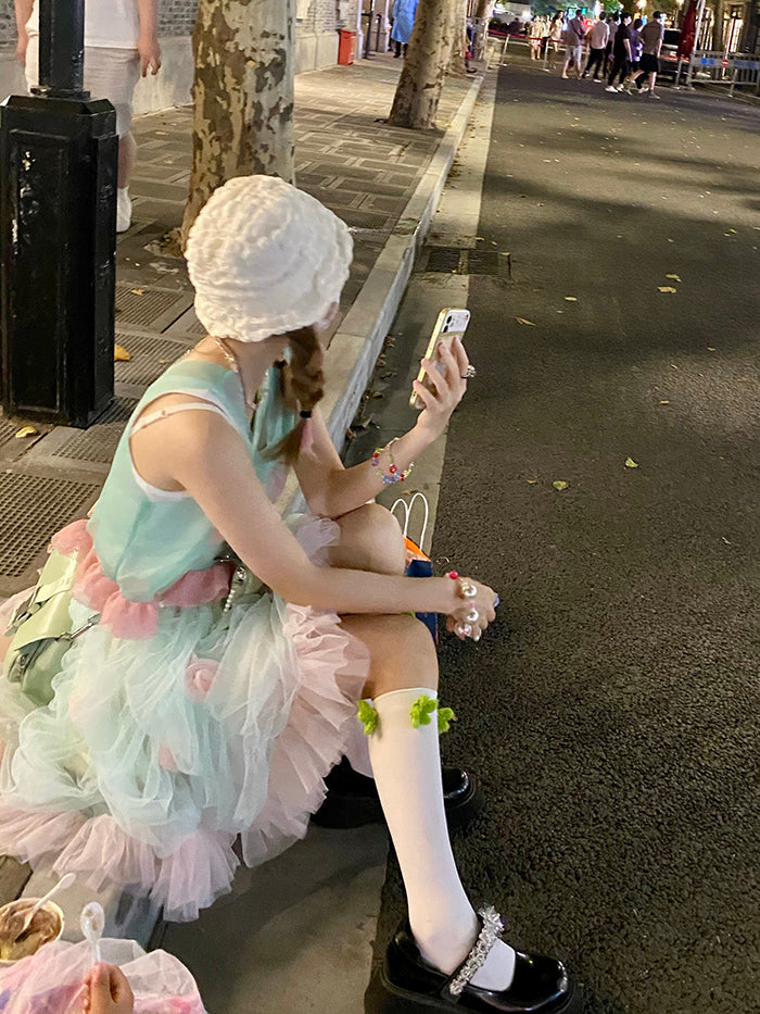 Get trendy with [August Unicorn] Strawberry Mint Marshmallow Handmade Dress Set - Dresses available at Peiliee Shop. Grab yours for $40 today!