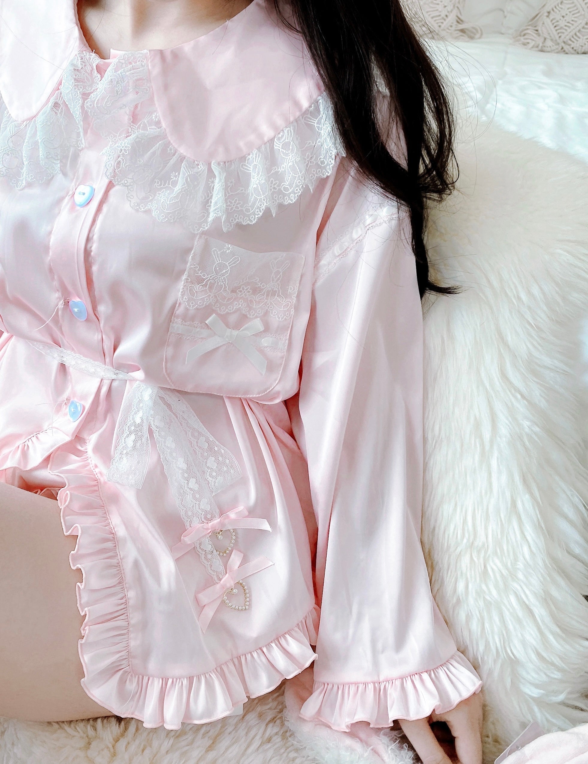 Get trendy with Angelic Rosé Satin Lounge wear set -  available at Peiliee Shop. Grab yours for $12 today!