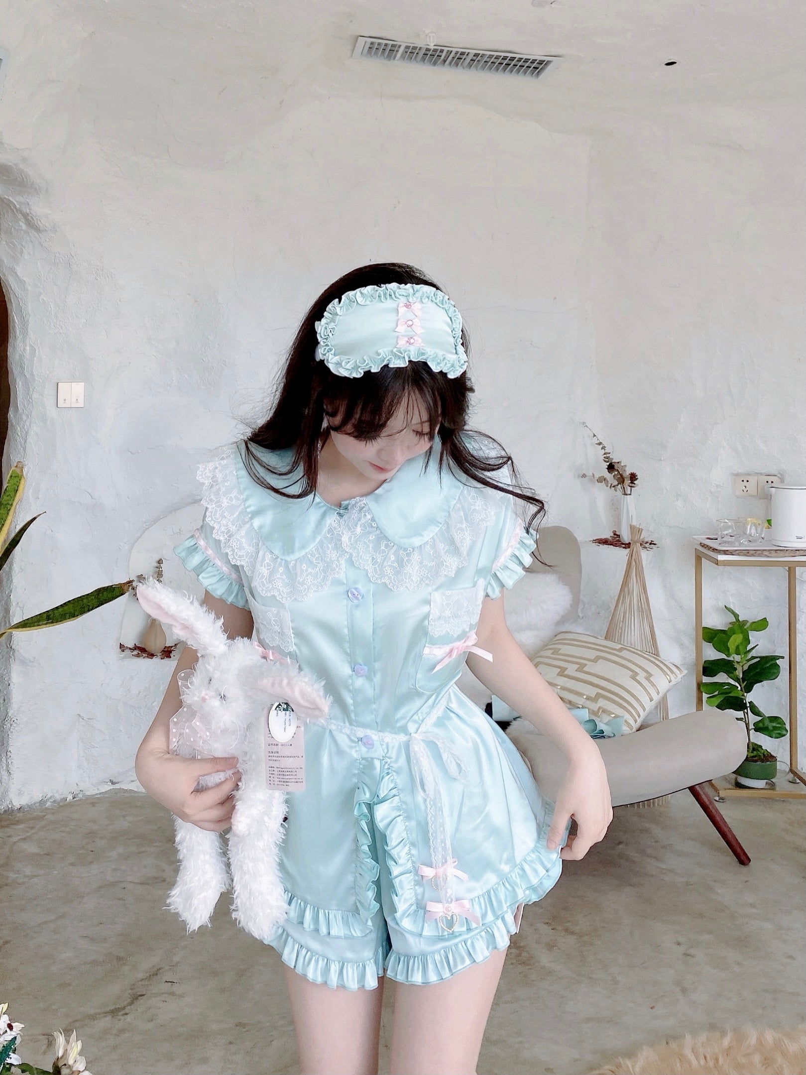 Get trendy with Angelic Mint Satin Lounge wear set -  available at Peiliee Shop. Grab yours for $15 today!