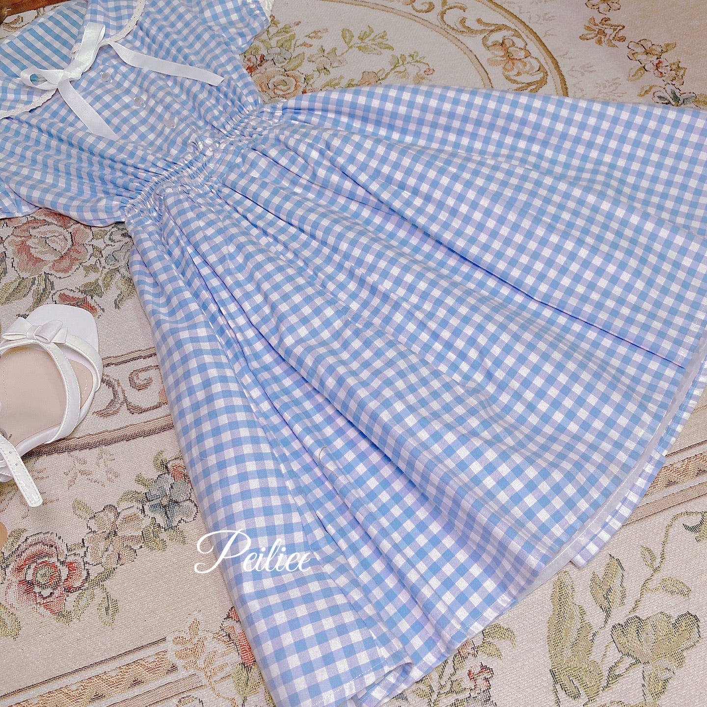 Get trendy with [Customized] Cloud Sailor Blue Gingham Babydoll Dress -  available at Peiliee Shop. Grab yours for $49.90 today!