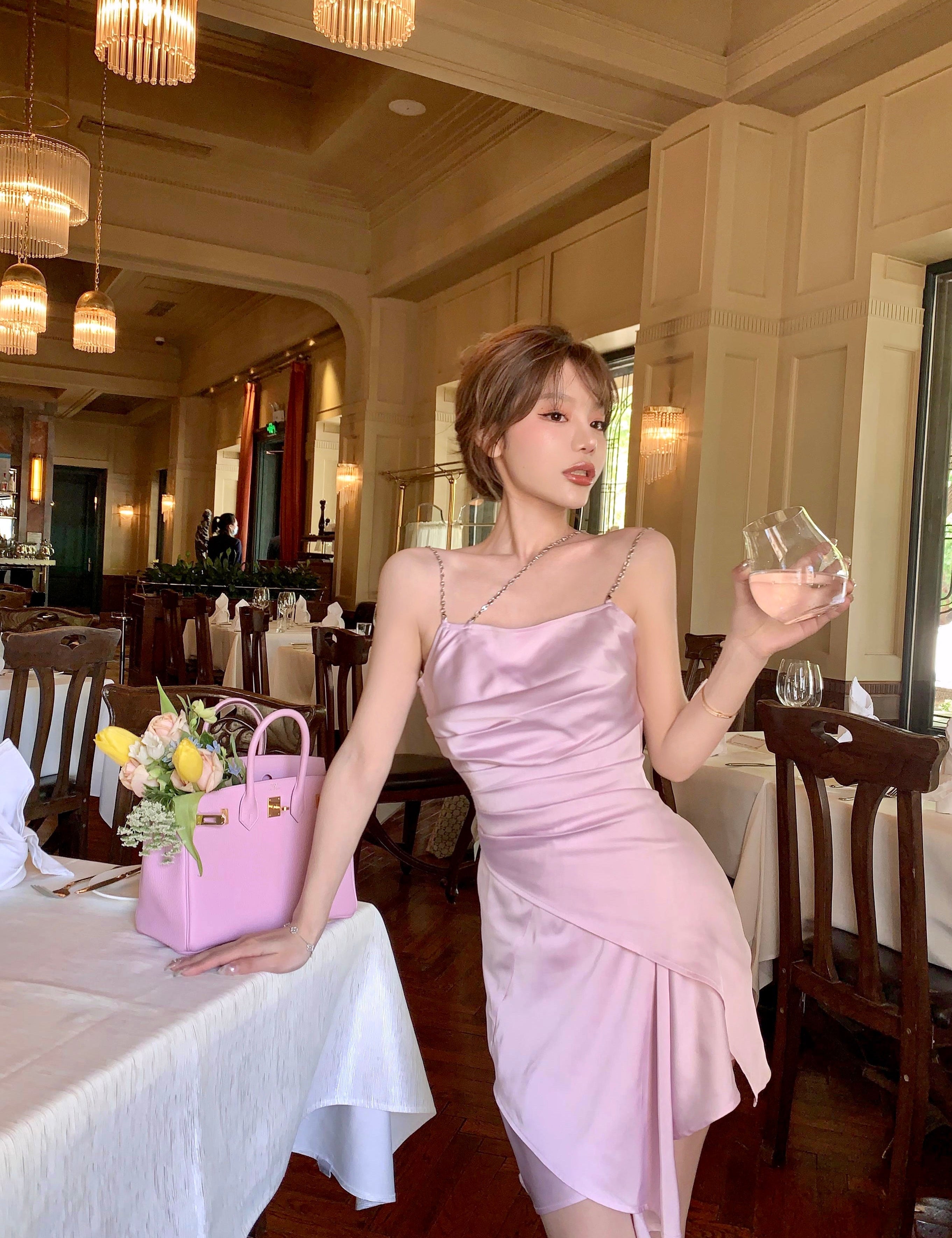 Get trendy with Lilac Aroma Satin Mini Dress -  available at Peiliee Shop. Grab yours for $89.90 today!
