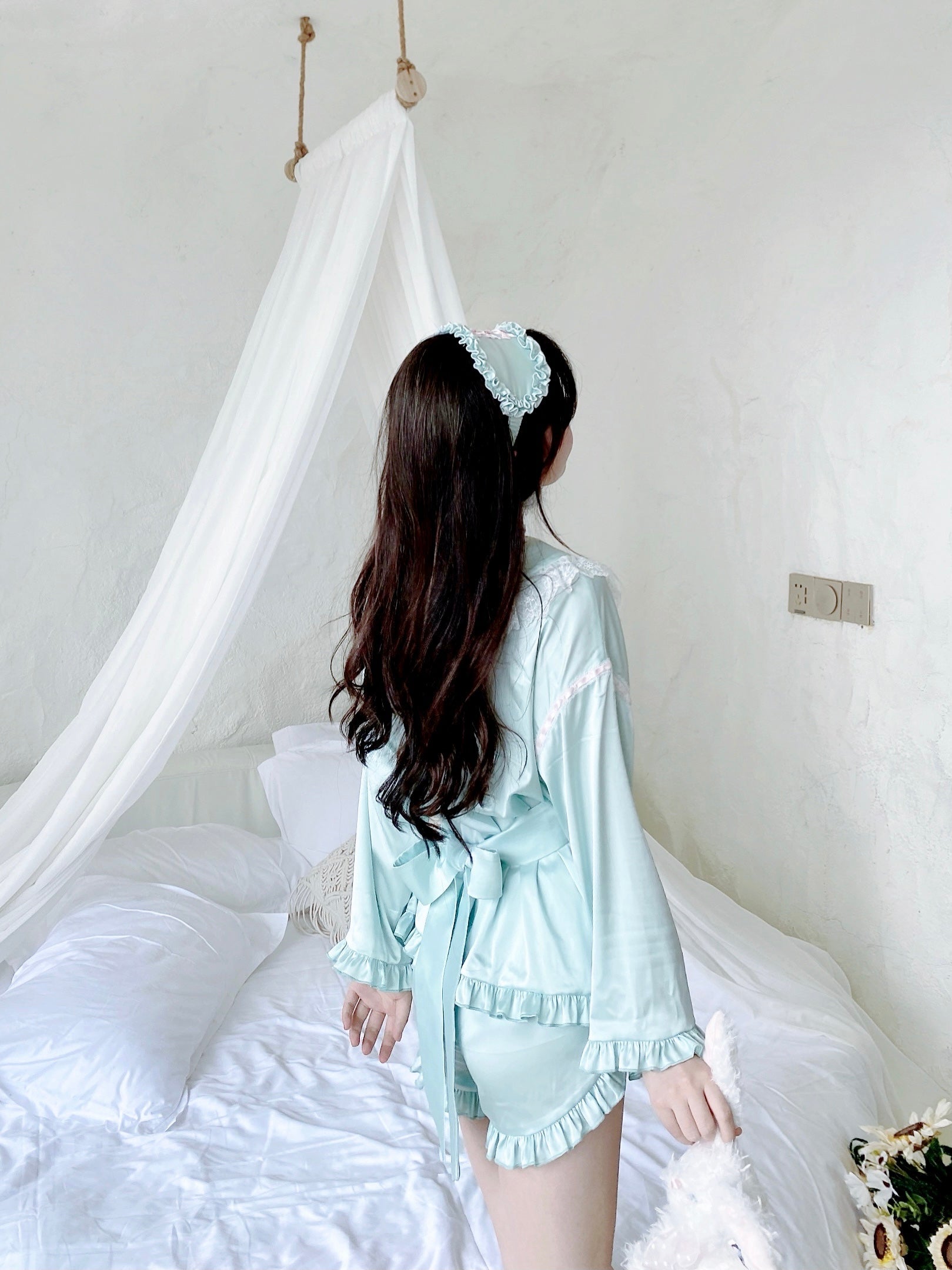 Get trendy with Angelic Mint Satin Lounge wear set -  available at Peiliee Shop. Grab yours for $15 today!