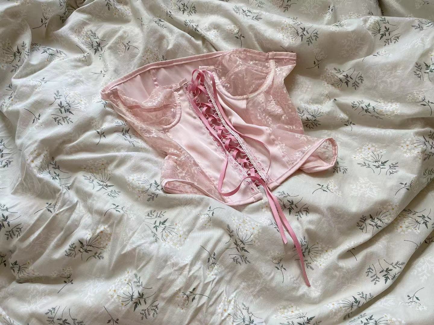 Get trendy with [Handmade] The Pink Rose Lace Corset -  available at Peiliee Shop. Grab yours for $39.90 today!