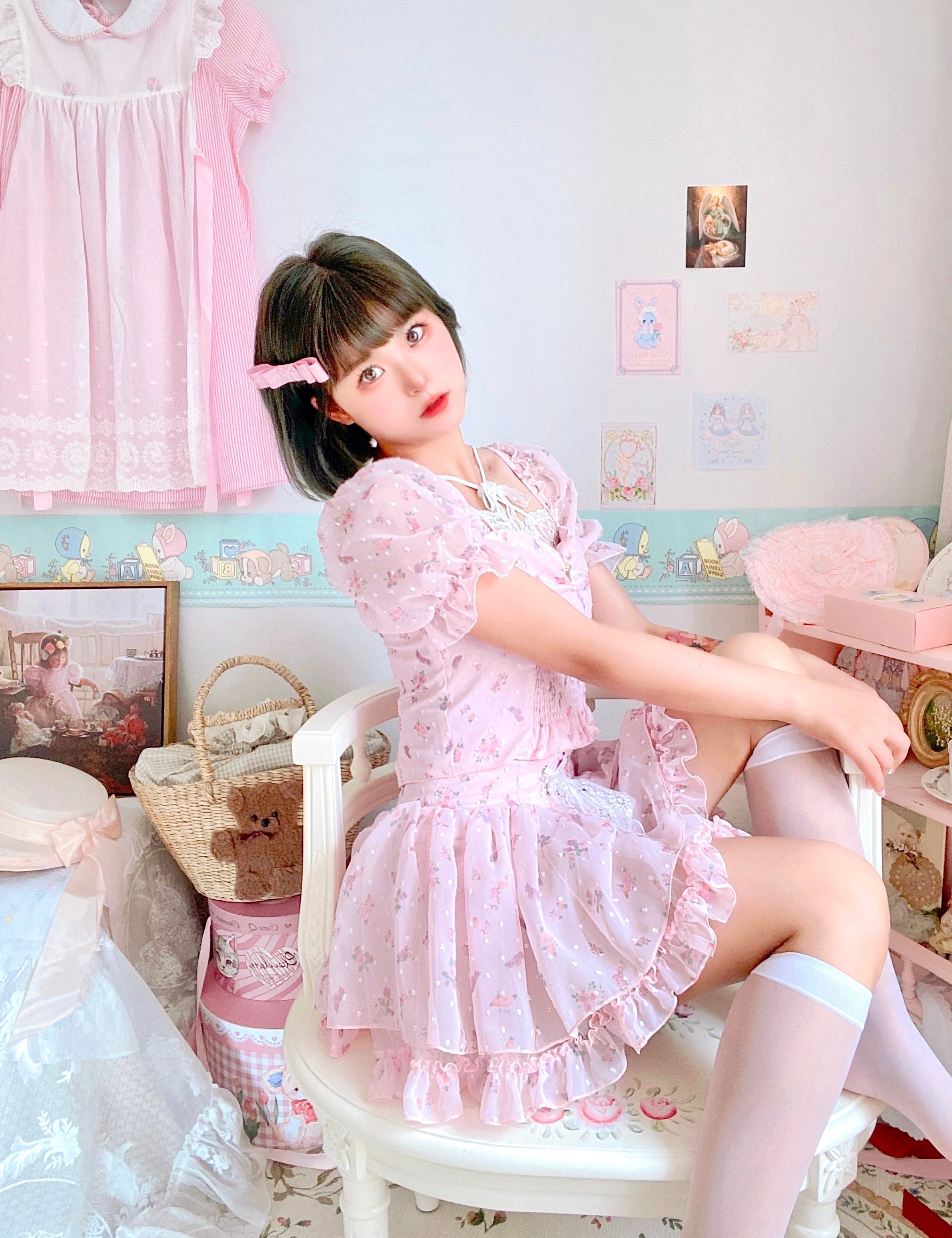 Get trendy with Soft Blossom Floral Chiffon Dress Set -  available at Peiliee Shop. Grab yours for $39.90 today!