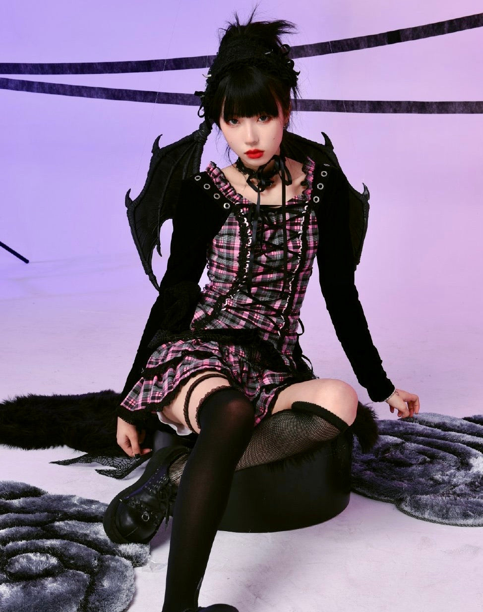 Get trendy with [Evil Tooth] Evil Flowery Girl Punk Dress Set - Dress available at Peiliee Shop. Grab yours for $125 today!