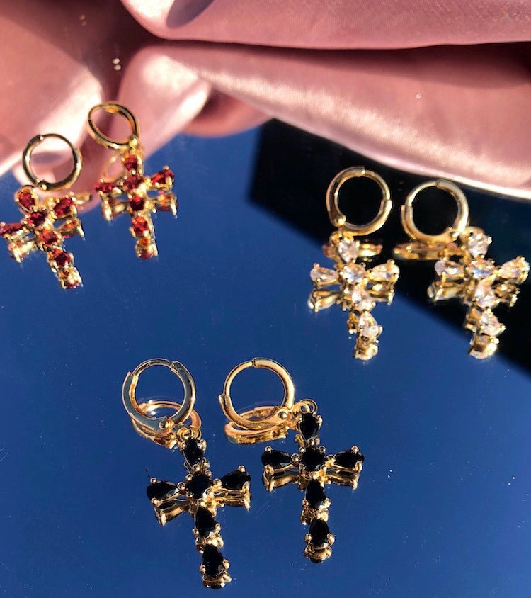 Get trendy with Saint Rose Crystal Cross Earring -  available at Peiliee Shop. Grab yours for $12 today!