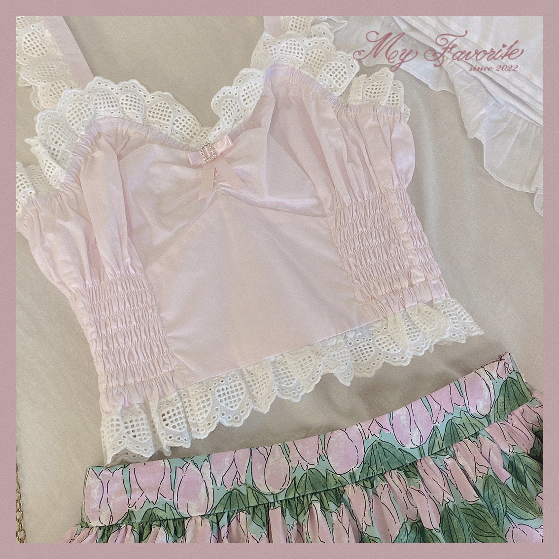 Get trendy with [Basic] Strawberry Cheese Cake Lace Top - Top available at Peiliee Shop. Grab yours for $19.90 today!