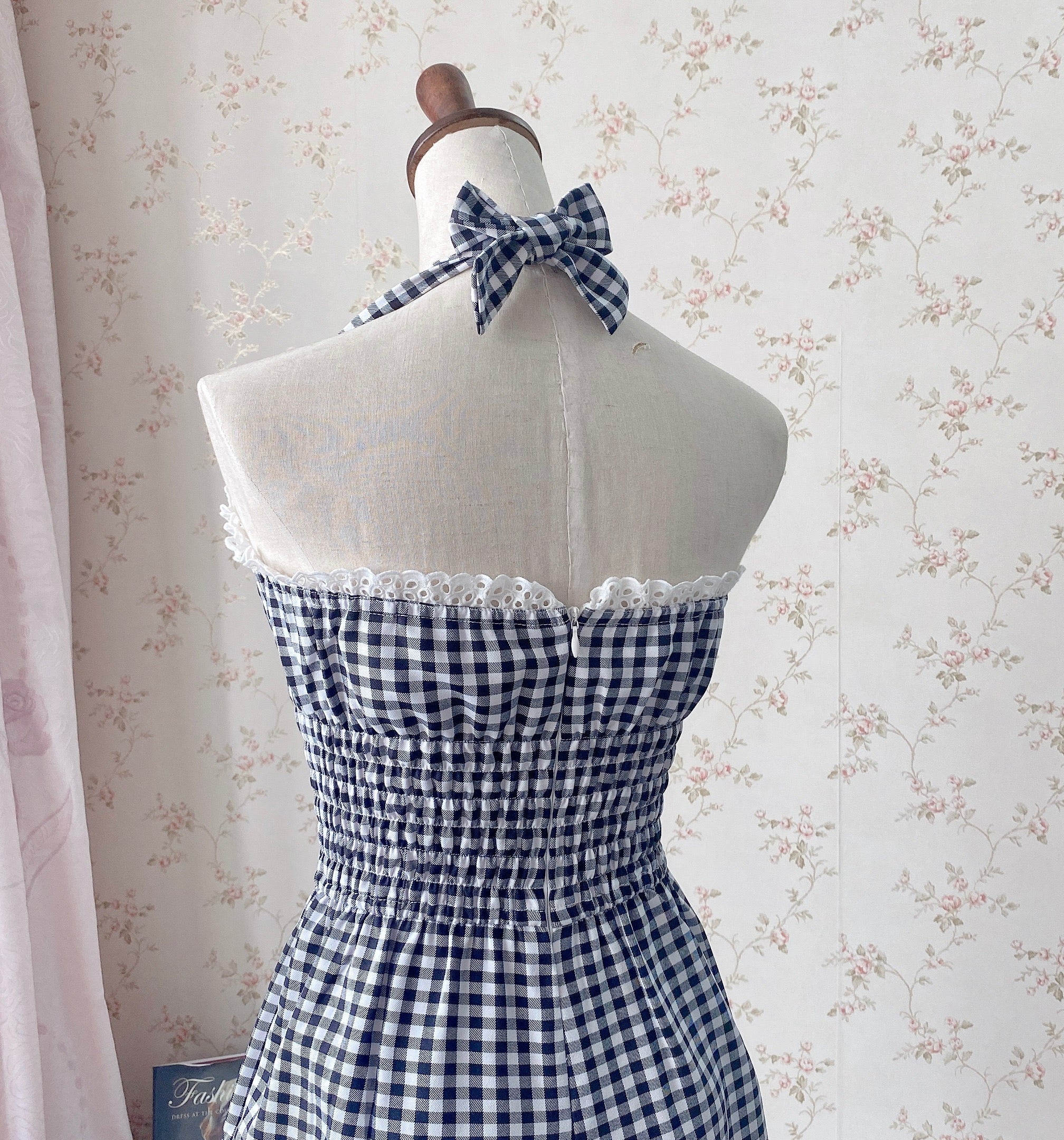 Get trendy with [Customized All Sizes] Sweet Sailor Gingham Babydoll Jumpsuit / dress -  available at Peiliee Shop. Grab yours for $59.90 today!