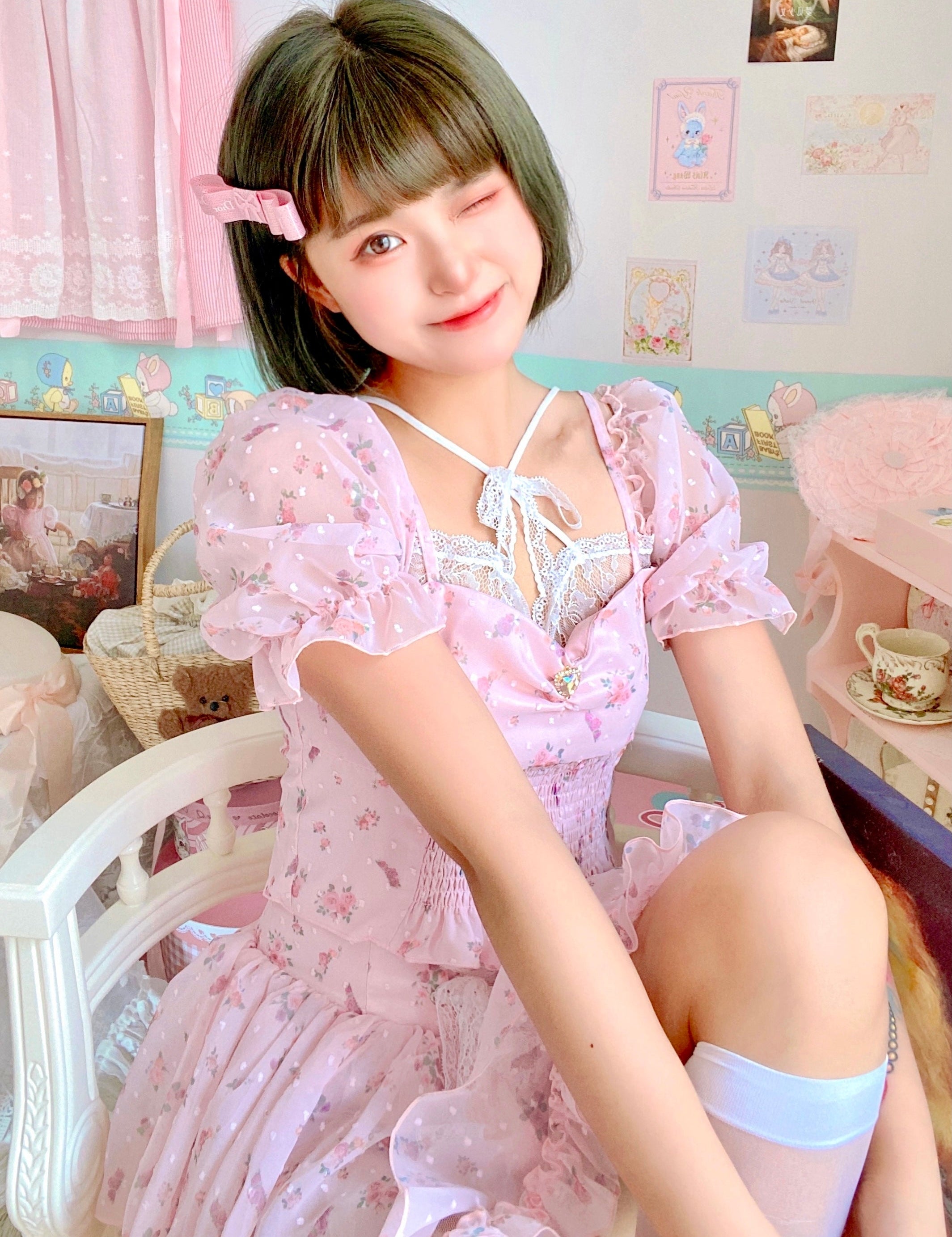 Get trendy with Soft Blossom Floral Chiffon Dress Set -  available at Peiliee Shop. Grab yours for $39.90 today!