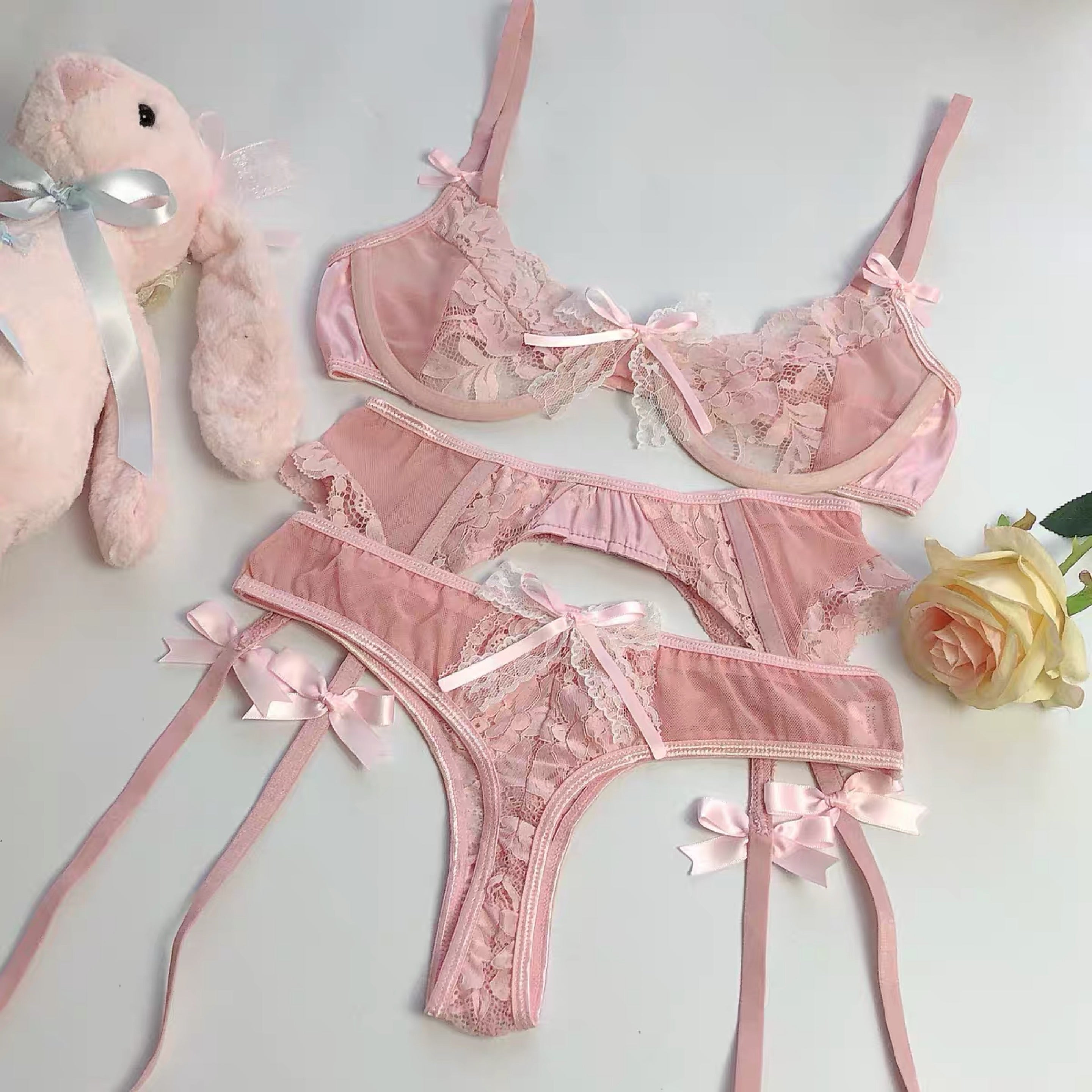 Get trendy with [Handmade Lingerie] Soft Rose Lingerie Set -  available at Peiliee Shop. Grab yours for $29.50 today!