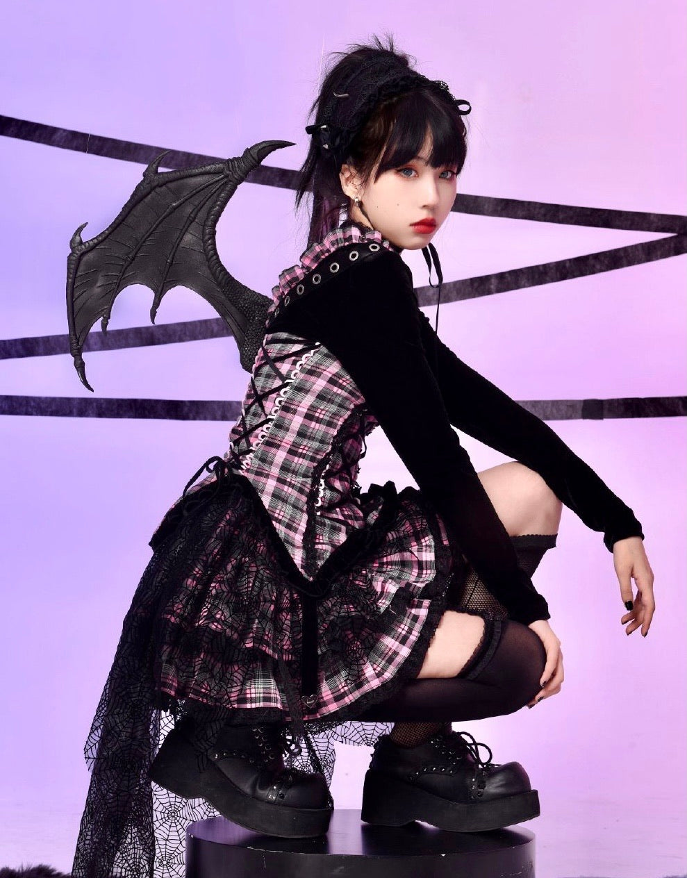 Get trendy with [Evil Tooth] Evil Flowery Girl Punk Dress Set - Dress available at Peiliee Shop. Grab yours for $125 today!
