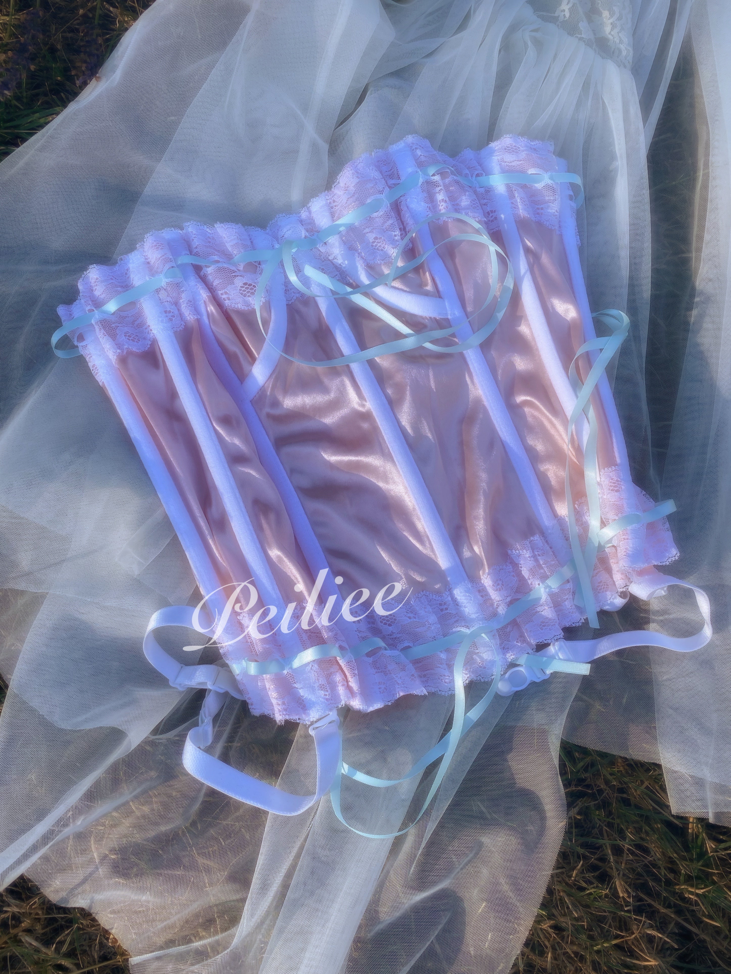Get trendy with [Sweden] Lavender Dreams Handmade Satin Corset -  available at Peiliee Shop. Grab yours for $59.90 today!