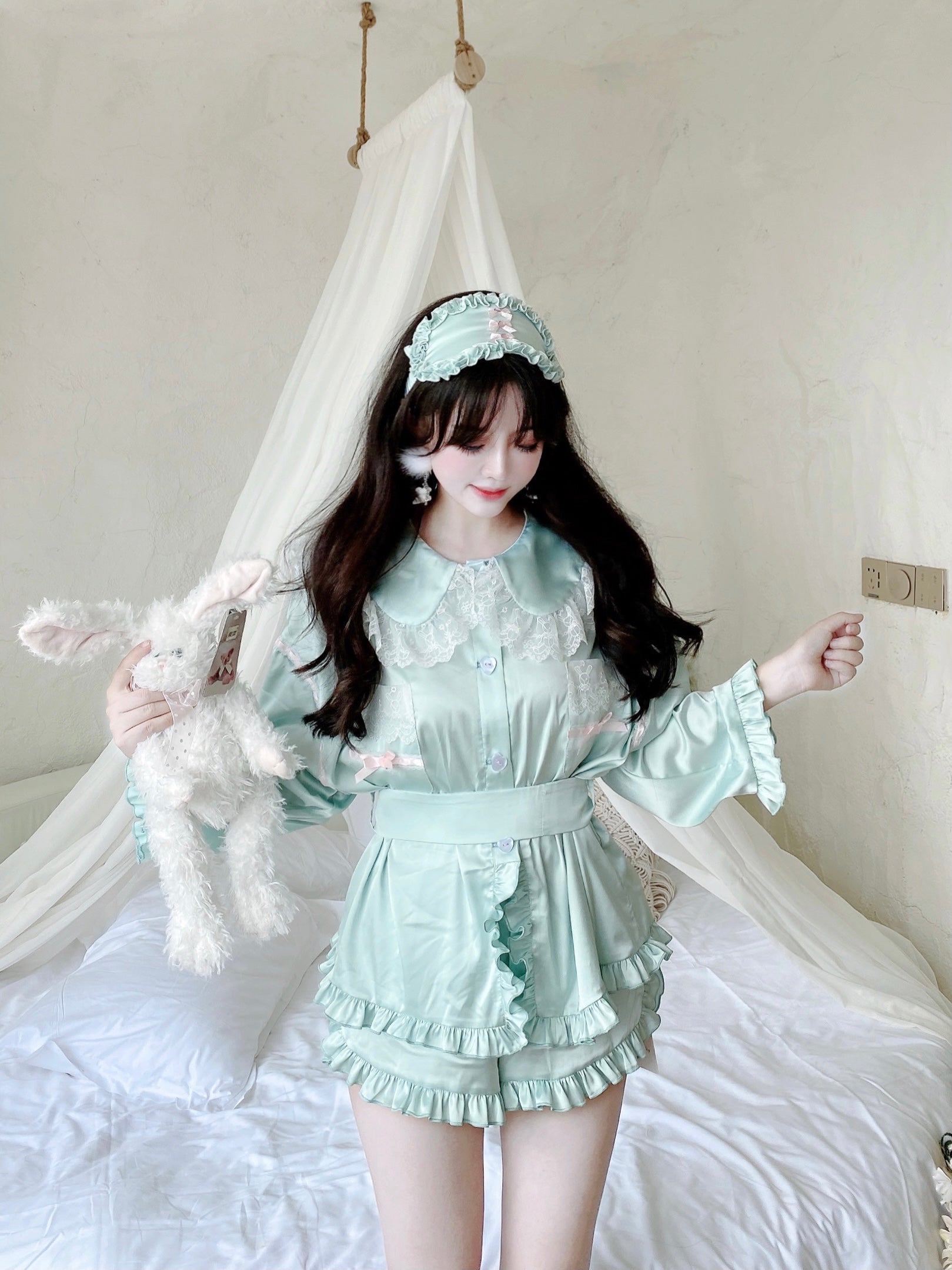 Get trendy with Angelic Mint Satin Lounge wear set -  available at Peiliee Shop. Grab yours for $15 today!