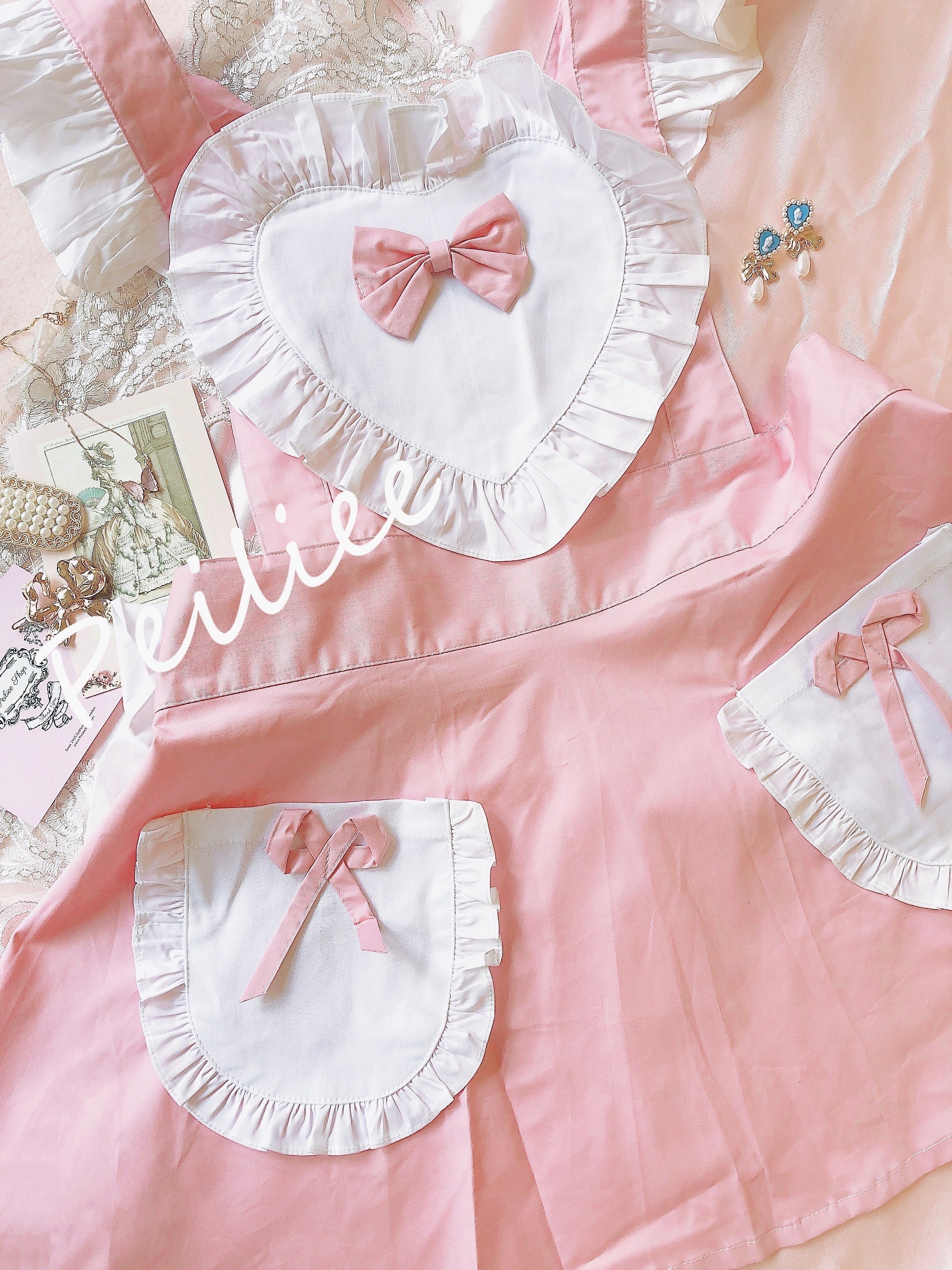 Get trendy with [2 weeks hand sewing time! ]Dolly heart apron -  available at Peiliee Shop. Grab yours for $29 today!