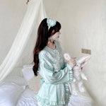 Get trendy with Angelic Mint Satin Lounge wear set -  available at Peiliee Shop. Grab yours for $15 today!