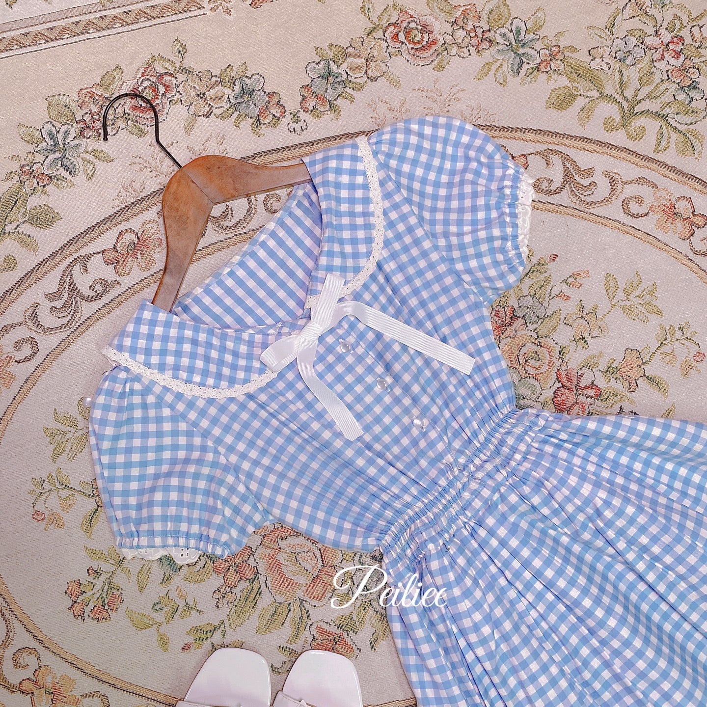 Get trendy with [Customized] Cloud Sailor Blue Gingham Babydoll Dress -  available at Peiliee Shop. Grab yours for $49.90 today!