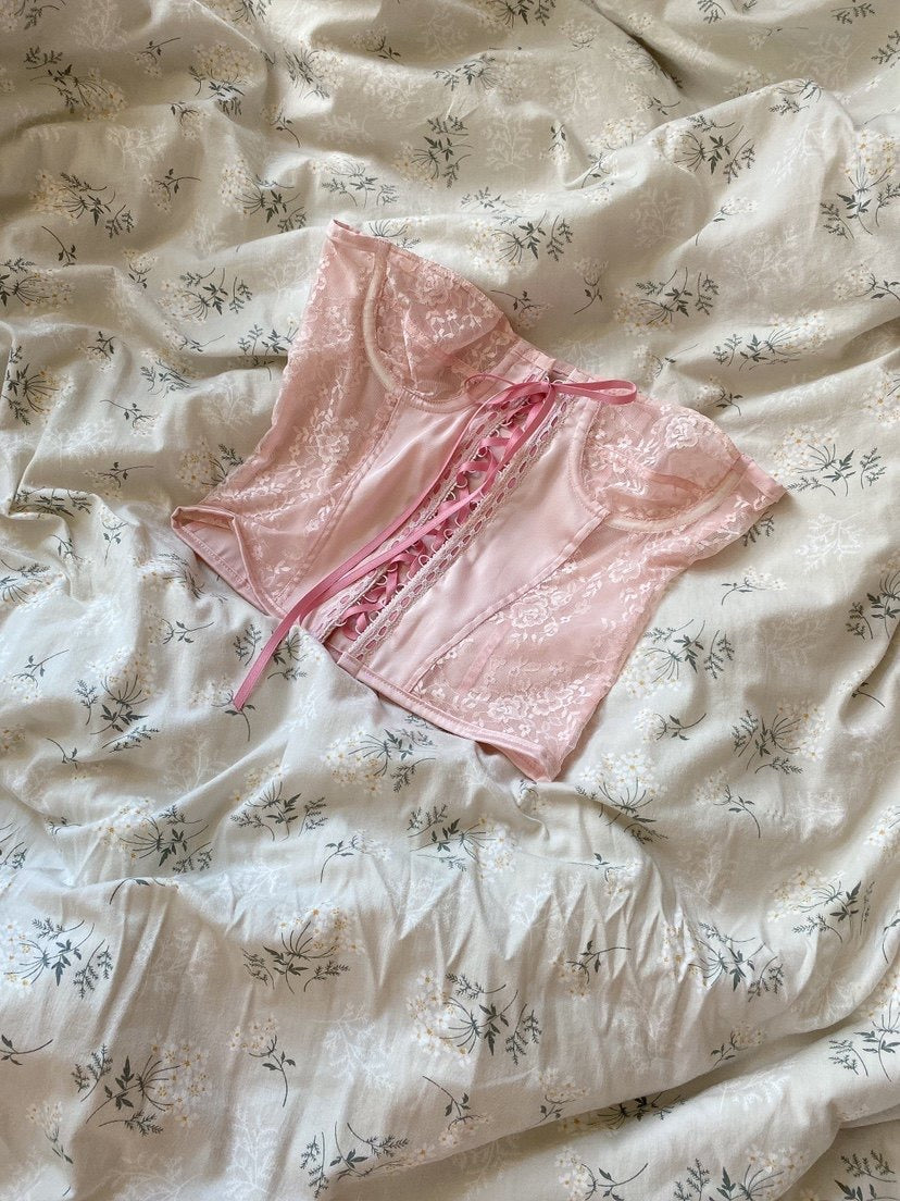 Get trendy with [Handmade] The Pink Rose Lace Corset -  available at Peiliee Shop. Grab yours for $39.90 today!